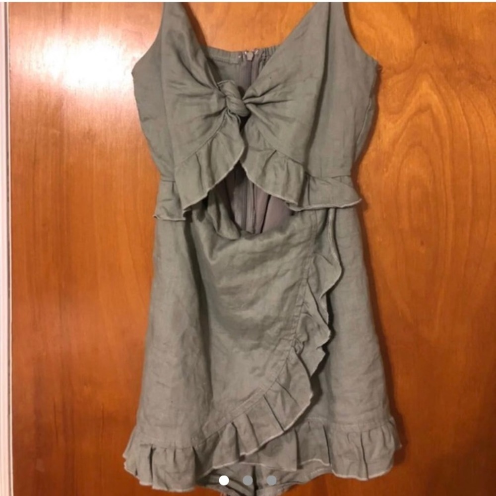 LF Seek Green Linen Romper